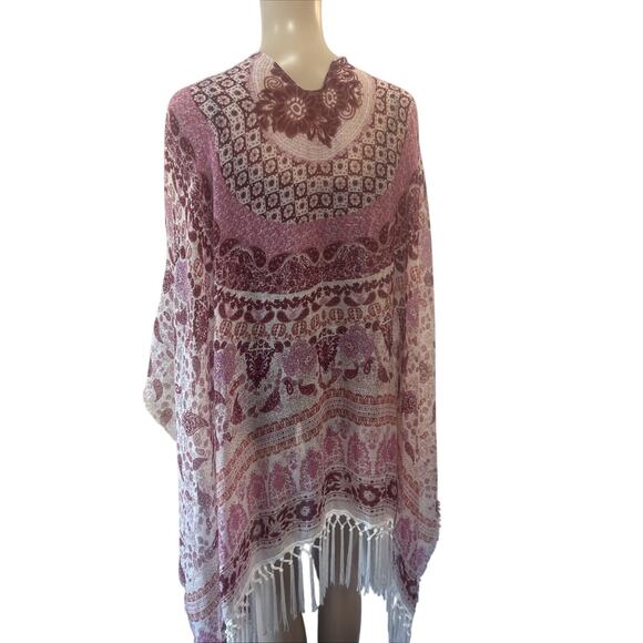 Swim Suit Cover Up Scarf Wrap Woman 1 Size Multicolored Shawl Tassels Bohemian - Picture 9 of 11